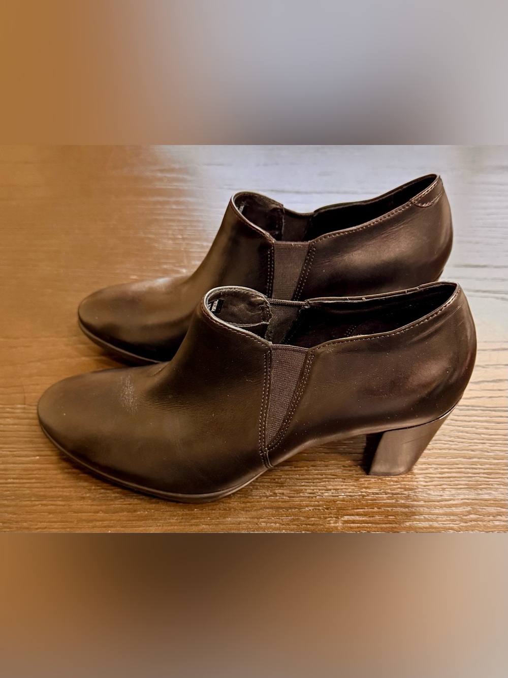 ECCO Women’s EU 39 Brown Leather Ankle Booties Block Heel Chelsea Shoes